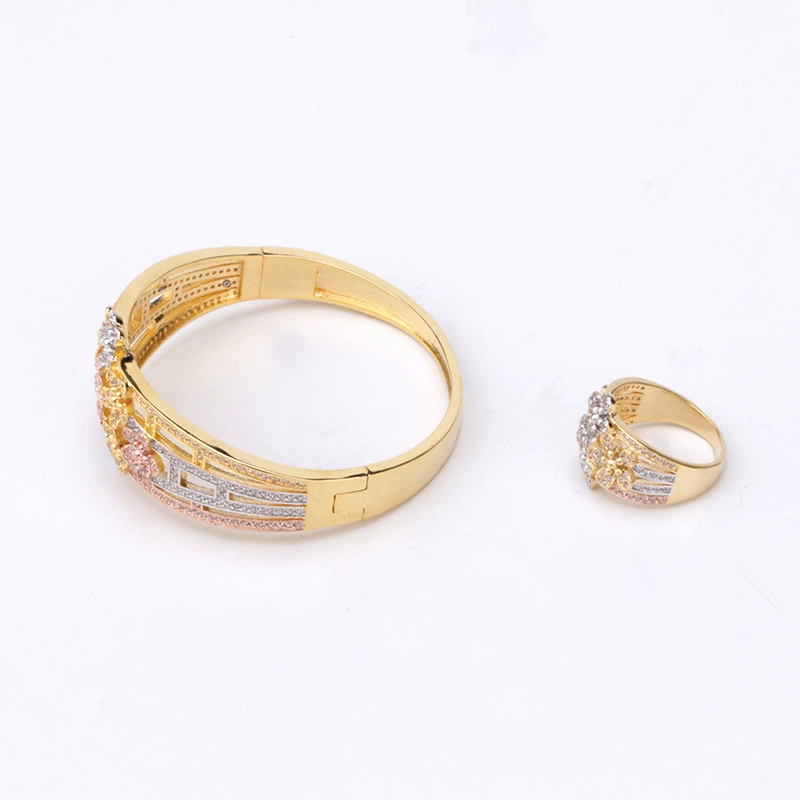 Small bracelet, ring, three colors, micro incrustation, flowered, wholesale