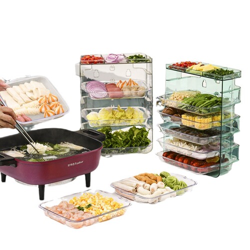 Transparent wall-mounted food preparation tray, portable punch-free rectangular side dishes, household hot pot tray, kitchen drain tray