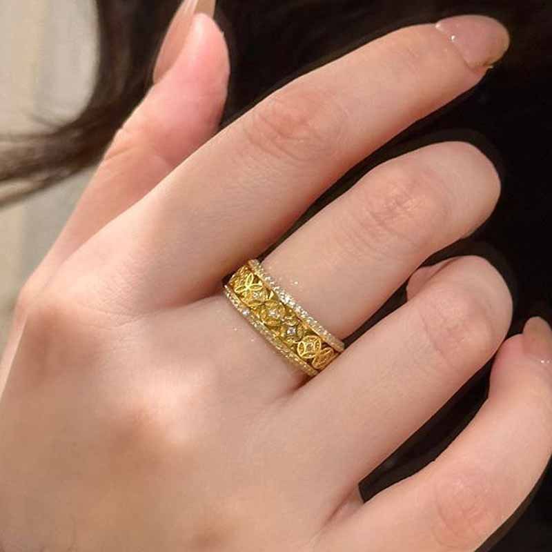 Vintage Chinese Style Diamond Inlaid Copper Coin Ring_voghion.com