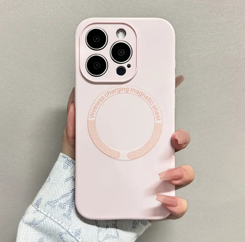 iPhone16promaxに適した液体シリコーン細穴磁気吸引携帯電話ケースシンプルなApple 15落下防止保護カバー|undefined