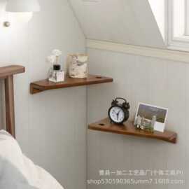 跨境木质墙壁置物架家用一字板收纳架简约悬浮床头置物架实木收纳