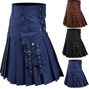 New Men's Amazon Aliexpress Hot Selling Scottish Festival Skirt Multicolor Medieval Pleated Skirt