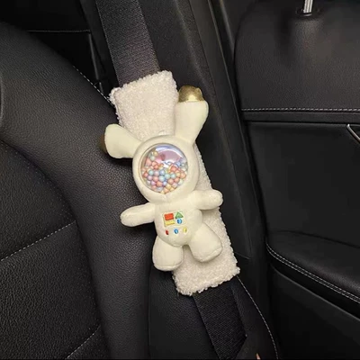 Car Protective Cover Safety – Seat belt shoulder pad - white-rainbow-space-rabbit-20cm7cm