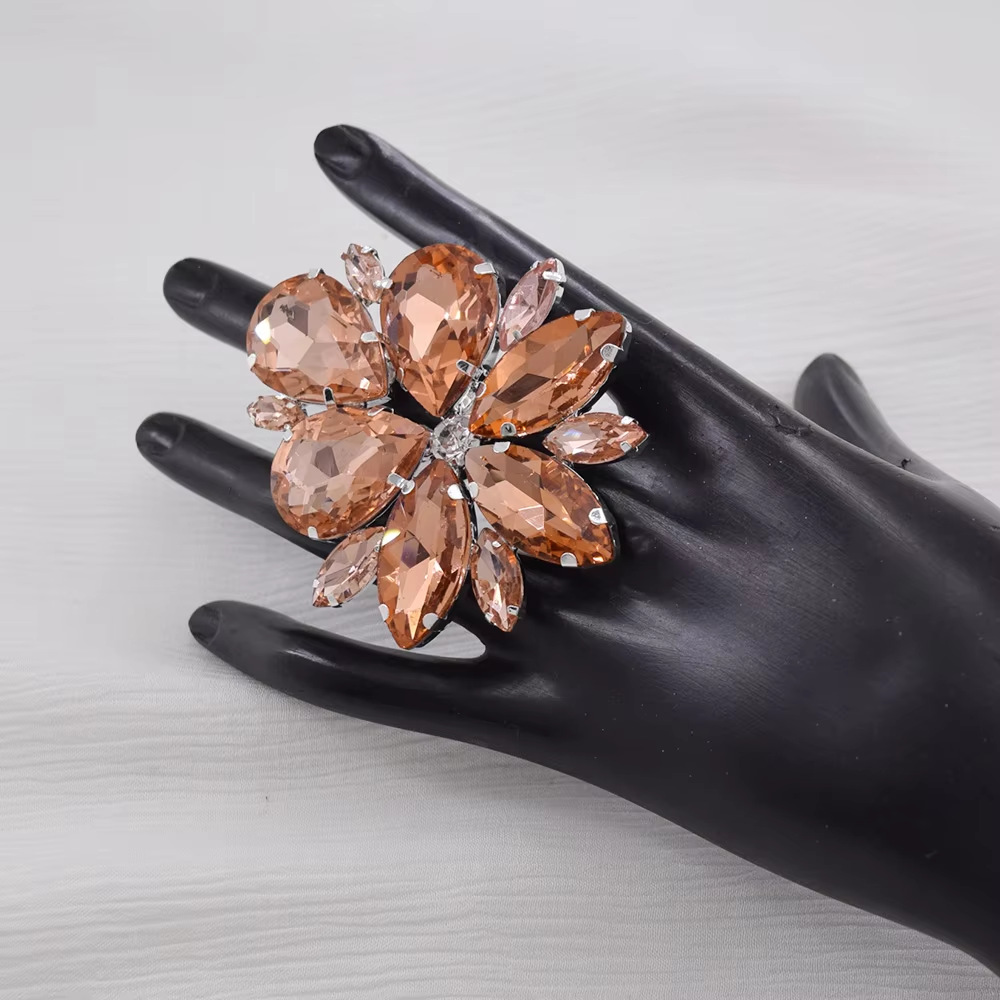 fashion all match party personality exaggerated ring flower ring colorful simple design shiny ring female_voghion.com