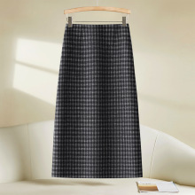 高腰黑色羊毛呢a字半身裙女秋冬季2025新款羊绒气质包臀裙直筒裙