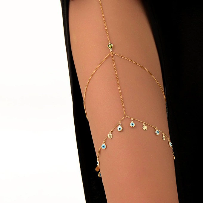 Leg Strap Chain, European Style Golden Rhinestone Thigh Jewelry, Adjustable 7×10 cm