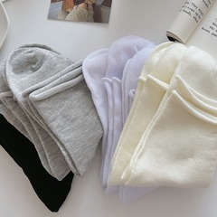 White Socks Women Mid-Calf Socks Instagram Trendy Autumn/Winter Japanese Cute Rolled Edge Spring/Autumn Black Student Socks