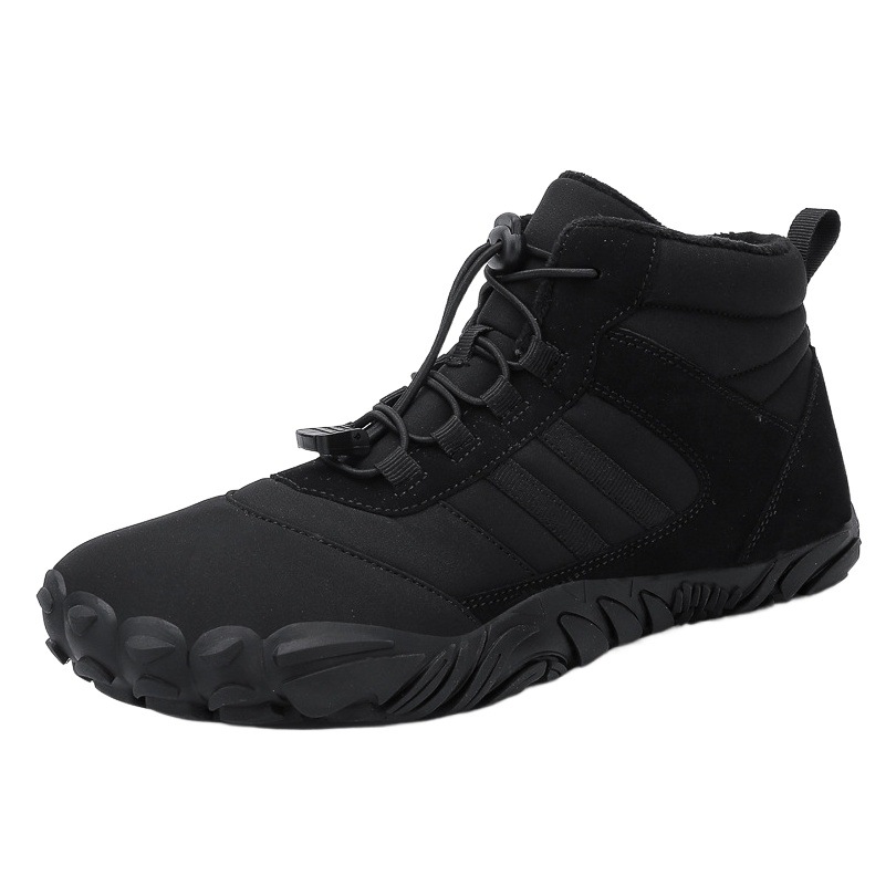 Five-finger cotton-padded shoes non-slip wear-resistant couple hiking shoes warm high-top wool boots men's and women's outdoor winter hiking shoes
