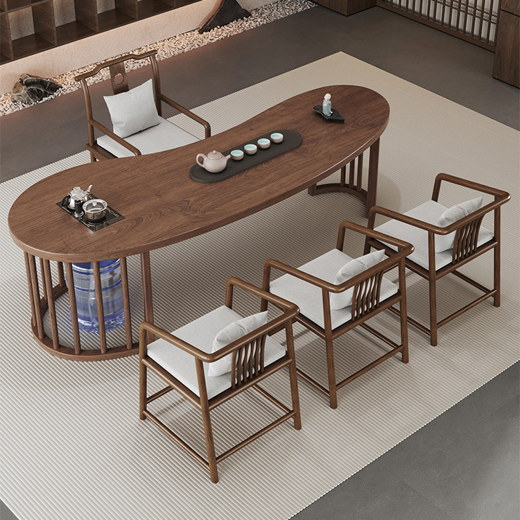 新中国式実木茶卓現代家庭用リビングオフィスの個性的なアーチ型接客茶卓茶卓一体|undefined