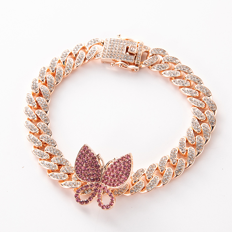 Instagram style personalized full Cuban necklace water diamond butterfly collarbone neck chain hip-hop jewelry_voghion.com