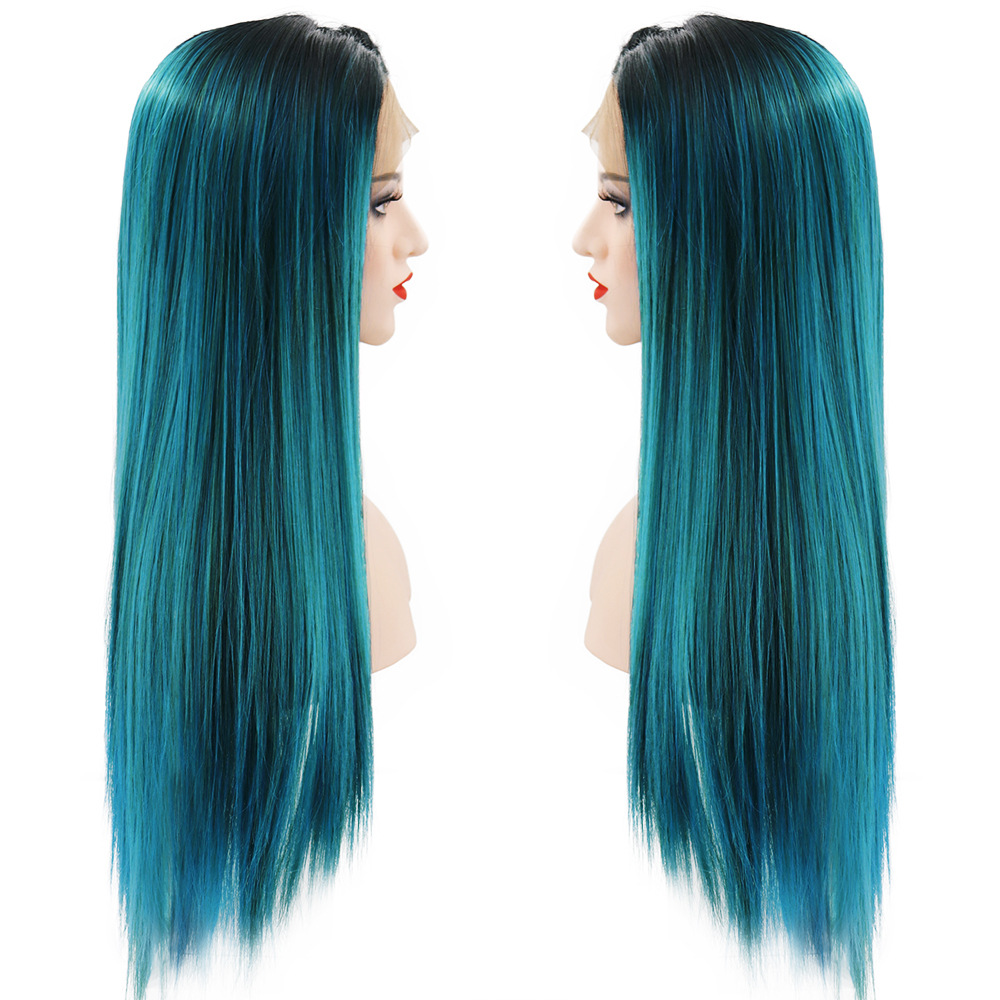 AliExpress peluca europea y americana Peluca de encaje frontal de las mujeres Peluca de gradiente de media longitud de encaje de pelo recto sombrerería ventas directas de la fábrica