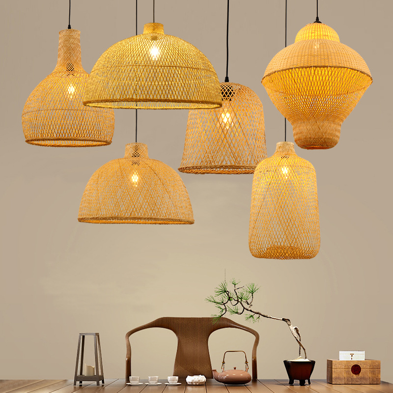 Araña de bambú de estilo japonés, restaurante de olla caliente, restaurante, linterna de bambú, casa de familia, bar, salón de té, arte de bambú chino, lámparas tejidas