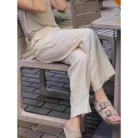 薄款日系棉麻裤子苎麻直筒垂感九分裤