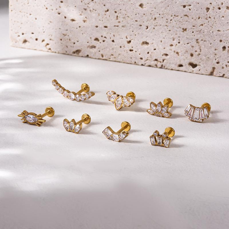 Fashion Geometric Titanium Steel Plating Zircon Ear Studs 1 Piece