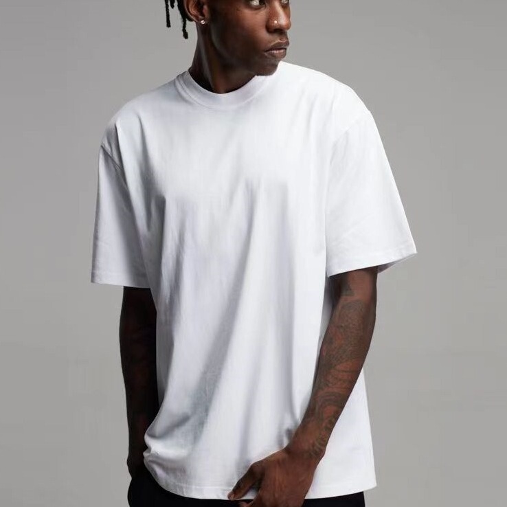 Wholesale Foreign Trade T-Shirts 230g American Retro Style Drop Shoulder Loose Cultural Shirt Men's Pure Cotton Round Neck Short Sleeve Top Women's