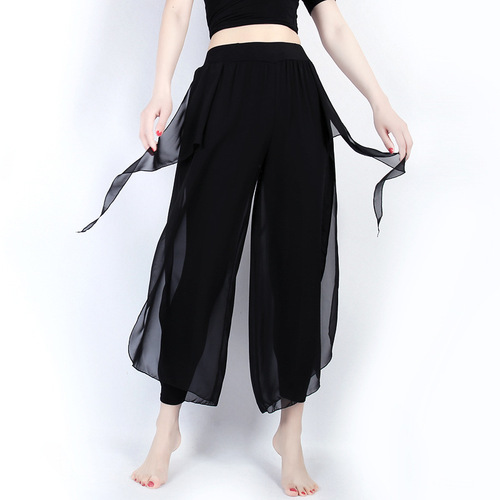2024 modern dance practice body suit, yoga jazz dance wide-leg pants and skirt for women, classical chiffon dance pants for adults