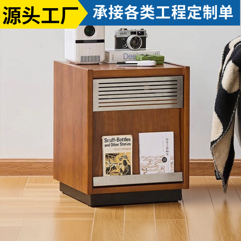 중세 스타일 단단한 나무 침대 옆 캐비닛 복고풍 침대 옆 캐비닛 침실 간단한 현대 스토리지 캐비닛 디자이너 스토리지 캐비닛