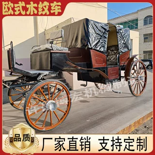 观光车婚庆马车双排拉客四轮摄影景区旅游木纹车电动车电动复古