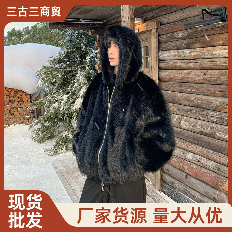 Duffian handsome 2024 winter autumn and winter men's new fox imitation fur coat fur fashion thick warm coat