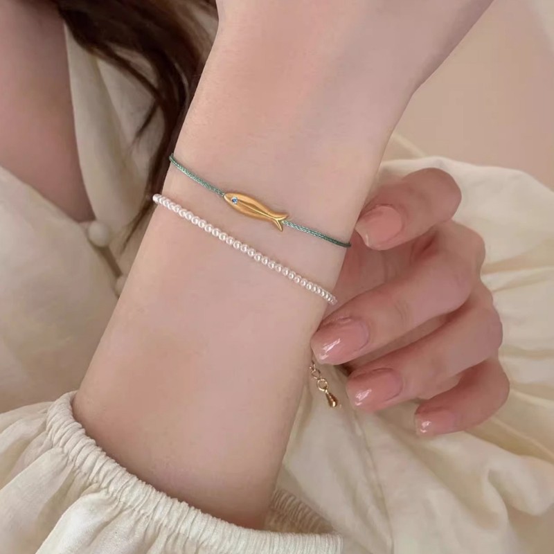 French Niche Design Blue Silk Woven Vintage Golden Koi Fish Simple Extra Fine Bracelet Bracelet Strap