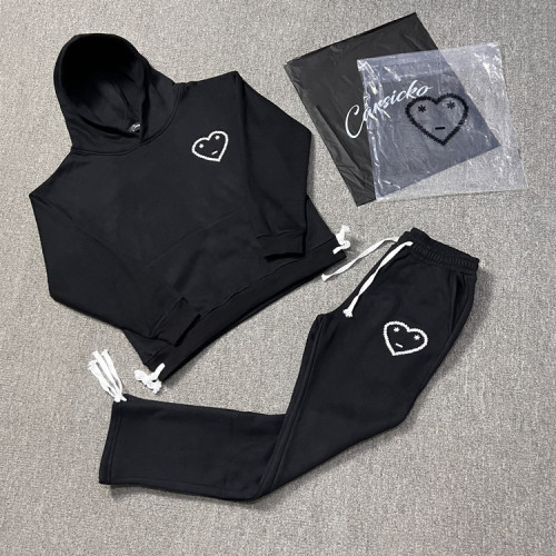 Carsicko Loving-Heart Sports Set: Fleece-Fabric Hoodie + Sweatpants—Winter European & American Hip-Hop Trendy Style