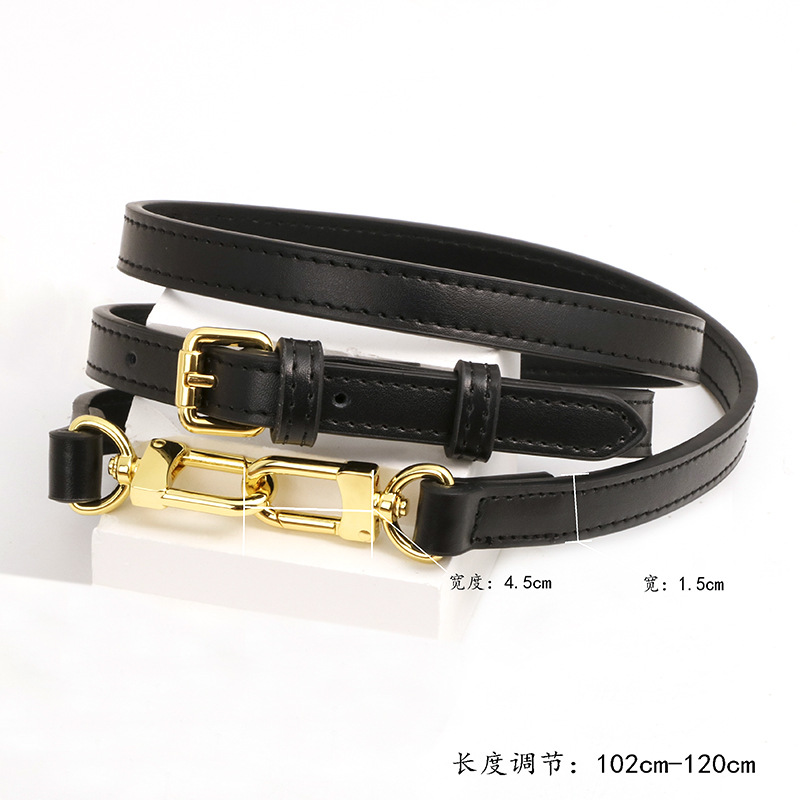 Premium cowhide plain blacK 1.5cm shoulder strap K gold bucKle