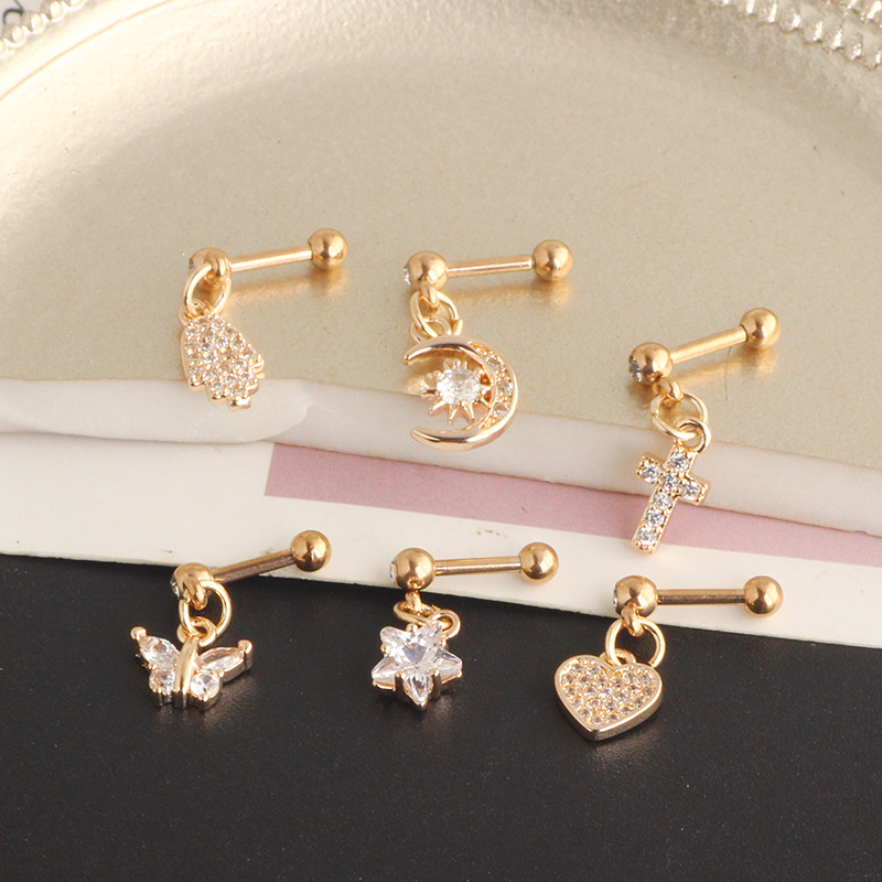 Cross Stainless Steel Zircon Earring Studs with CZ Round Cake Ear Bone Nails for Women 18K Gold Plated detail image 7