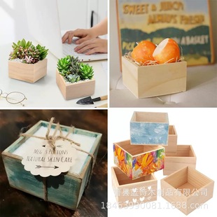 Wooden Box Unfinished Small Square Wooden Box Rustic Wood Box for DIY Crafts Succulent Plants Desktop Decoration