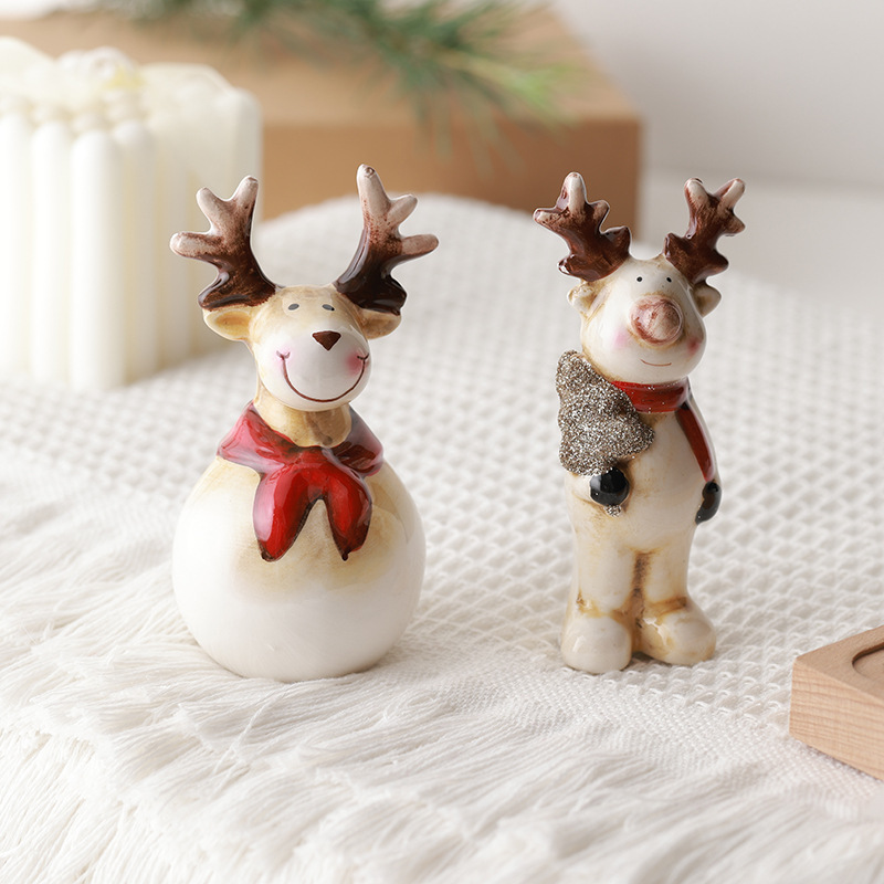 Buscando madera, nuevos productos transfronterizos, adornos de cerámica retro navideños, mesa de alce de muñeco de nieve para ancianos, decoración de luces, regalos