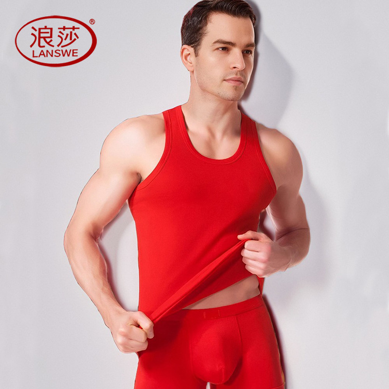 Longsha Benmingnian Hongyun Red Men's Vest Pure Cotton Base Vest Wedding Red Underwear Underwear
