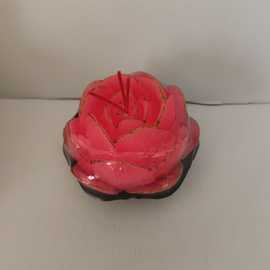 莲花灯蜡烛 荷花铁底座家用还愿酥油红色莲花灯供佛福莲三芯金边