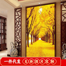 玄关钻石画竖版满钻新款5d客厅点砖石十字绣2018黄金满地过道走廊