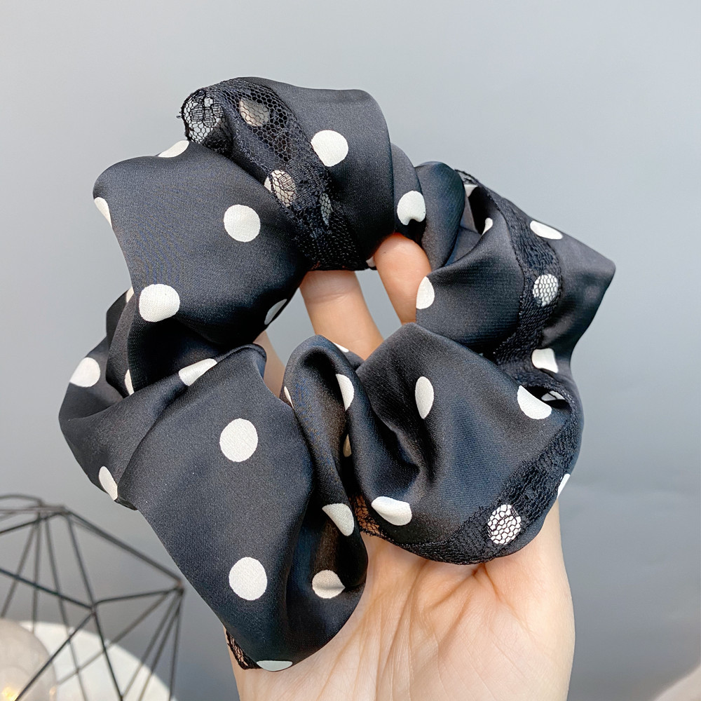 Fashion Polka Dot Satin Double Layer Large Bow Lace Hair Scrunchies display picture 4