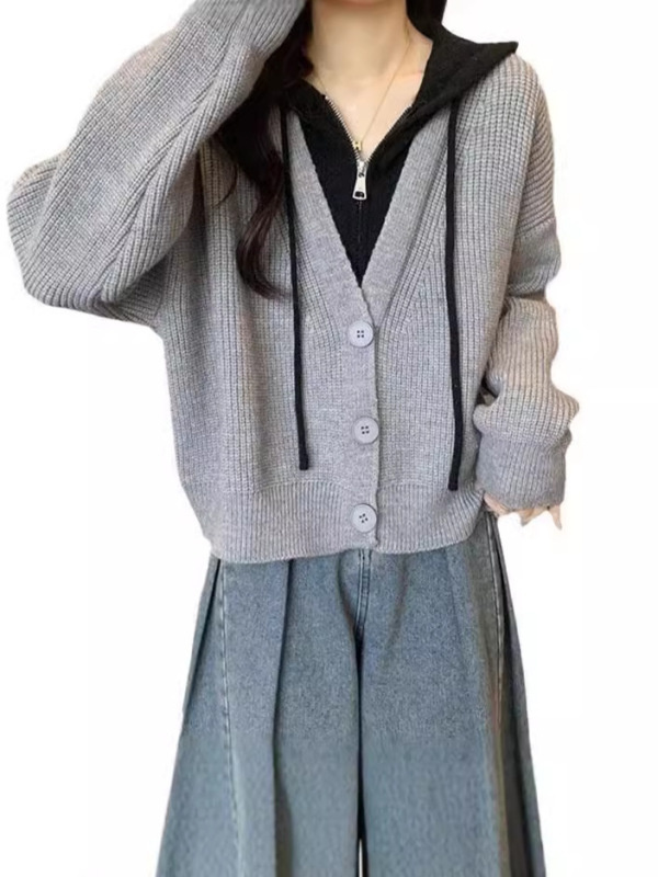 连帽长袖毛衣打底衫女秋冬大码女装遮肚子胖MM显瘦假两件针织上衣|undefined