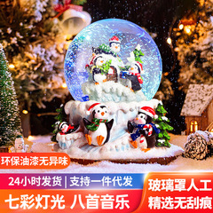樹脂製クリスマスクリスタルボール、自動降雪オルゴール、ペンギン、冬のインテリア、スノードーム工芸品、カスタムメイド