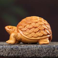 Yabai Wood Carving Money Turtle Ornament, Large and Small Size Longevity Turtle Tea Pet for Home and Office Decoration Craft