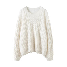 100%纯山羊绒衫女秋冬季圆领加厚宽松打底毛衣中长款麻花套头慵懒