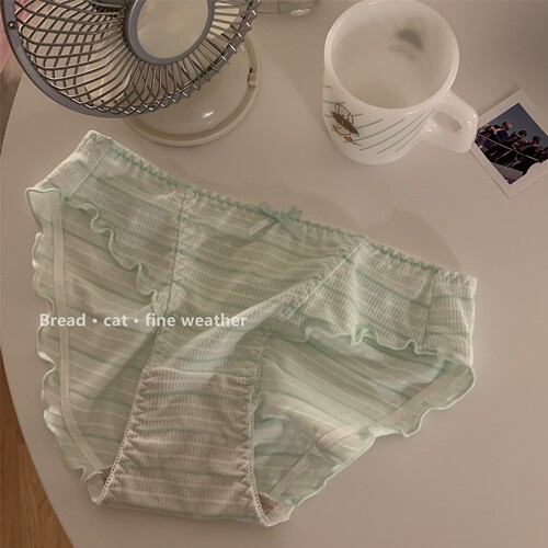 Summer Night Late Wind Korean Style Girl's Private Goods Lotus Edge Cute Thong Girl Sexy Low-Waist Pure Cotton Summer