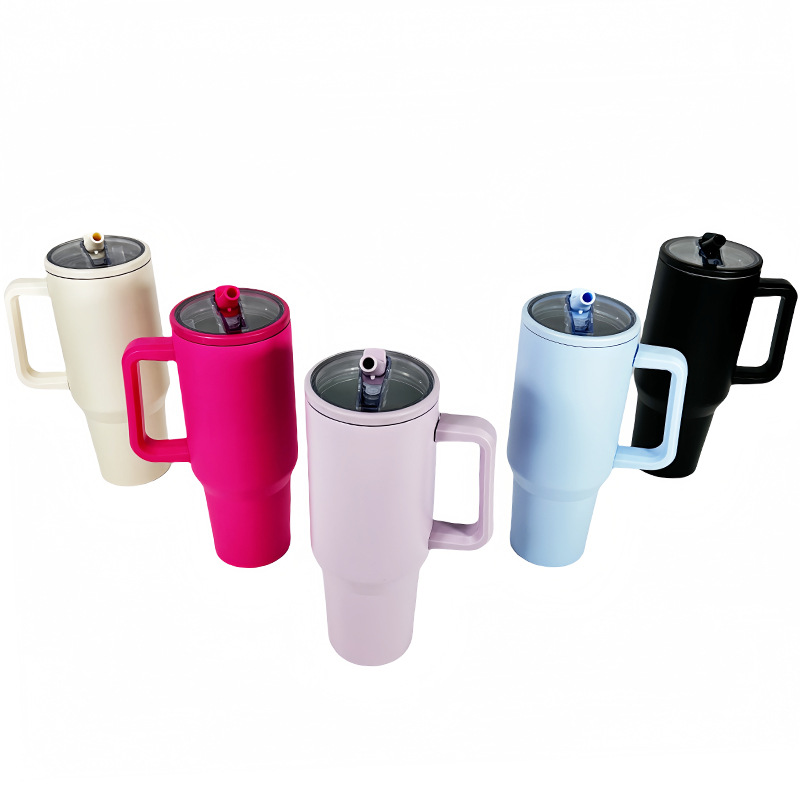 2025 nuevo a través de 40oz doble hielo taza de paja plegable mango portátil taza de automóvil de bebida directa