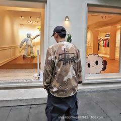 元工場品質アメリカ街潮stu @ 後ろのアルファベットプリント迷彩長袖tシャツ男女上着春シーズン