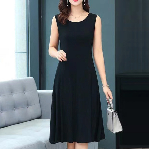 19350 Modal Floor Skirt Summer Elegant Slimming Mother's Mid-length Western Style Sleeveless Middle-aged and Elderly Skirt