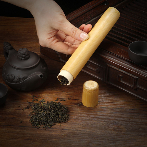 Healthy natural bamboo sealed moisture-proof tea bucket Chinese round tea box small portable tea can storage box