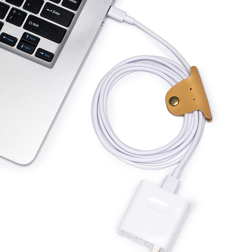 Leather data cable earphone cord organizer, small and cute desktop cable tie, mini digital accessories line winding organizer
