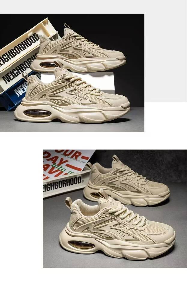 Giày sneaker nam đế dày màu trơn, giày thể thao thường ngày đế khí êm chân, buộc dây — G1001 màu kaki, G1001 màu be, G1001 màu đen chi tiết 14