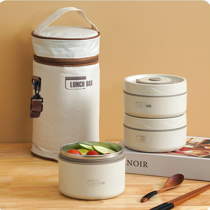 304 caja de almuerzo aislada de acero inoxidable embalaje redondo portátil caja de almuerzo portátil traje japonés multi-capa pequeño cubo aislado