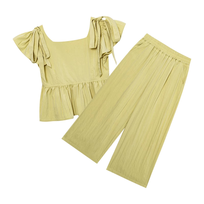 2024 New Style Mädchen Kleines Puppenhemd mit fliegenden Ärmeln für den Sommer für Kinder, Oberteil mit Moskitohose, zweiteiliges Set_voghion.com