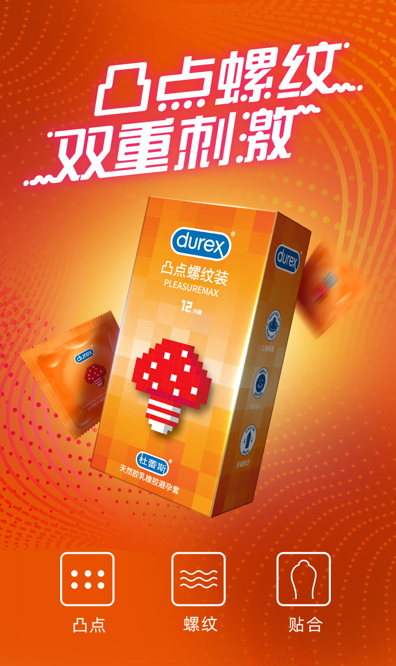 Durex Condoms with Raised Dots and Threads, 3-Pack, Ultra-Thin Latex, Medium — detail image 11