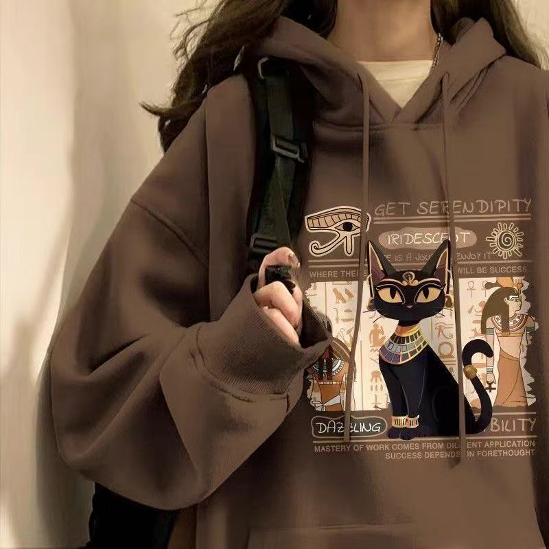 Mid-Length Hooded Thin Sweatshirt for Women in Autumn and Winter New Style Lazy Style Loose Pullover Top Jacket