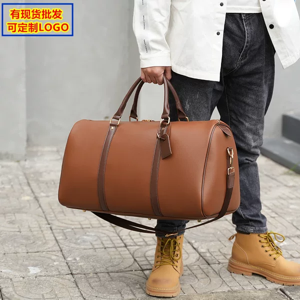 Korean Style New Style Travel Bag Large Capacity Portable Travel Luggage Bag Dry and Wet Separation Soft Leather Solid Color Fitness Bag