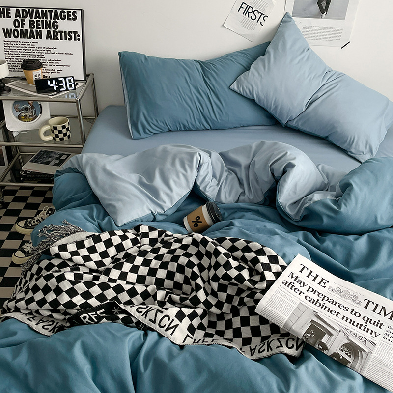 日本式水洗い綿純色四点セットシンプル無印風学生寮純綿三点セット純綿シーツ